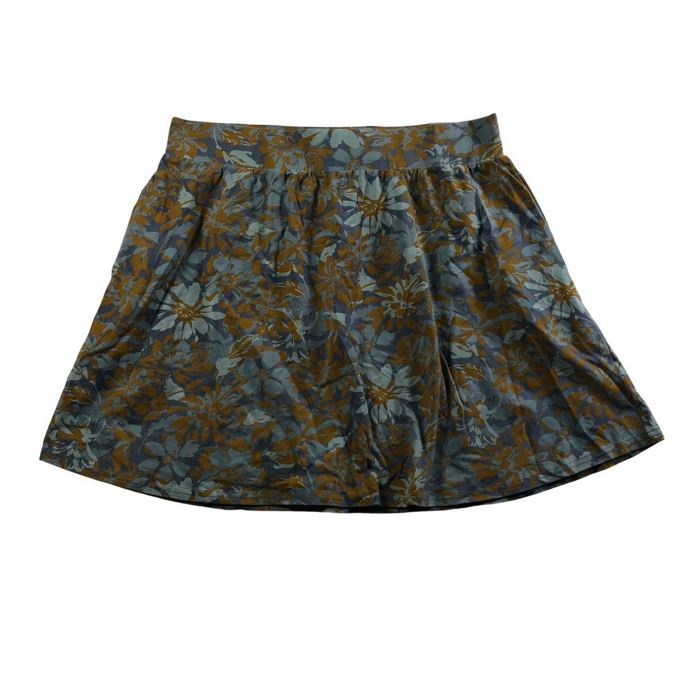Pact Blue Mustard Floral Organic Cotton Mini Skirt Large Elastic Waist